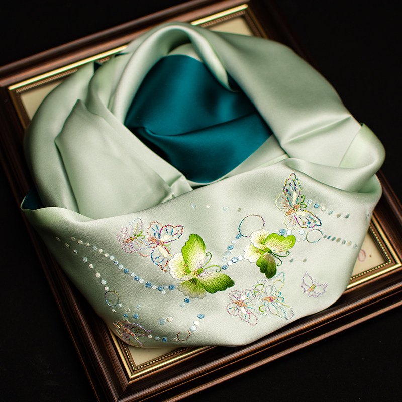 Silk Neck Scarf - Selendang Bordir Sutra Murni Suzhou, Selendang