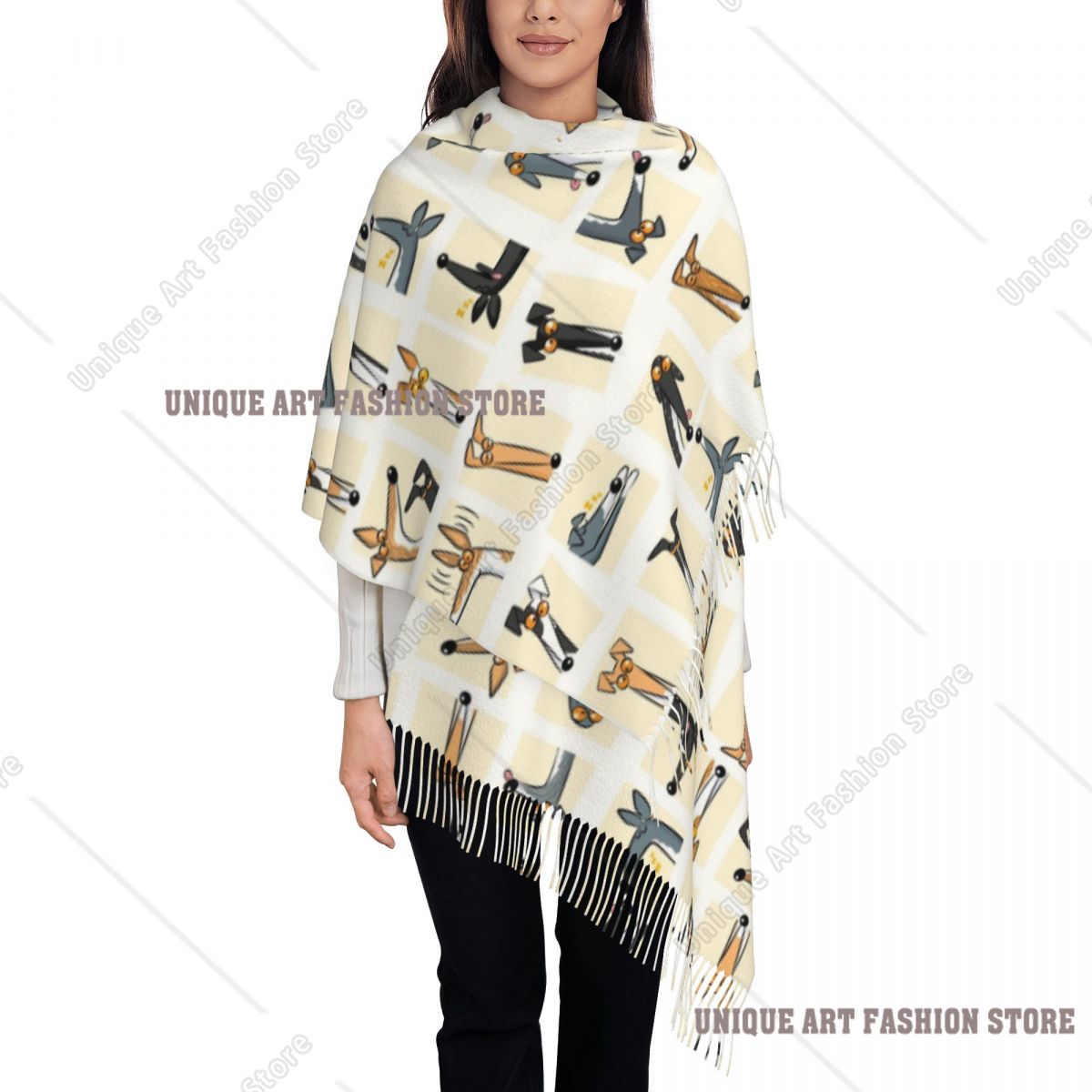 Pashmina Wrap Large - Selendang Wanita Motif Rumbai Warna Krem