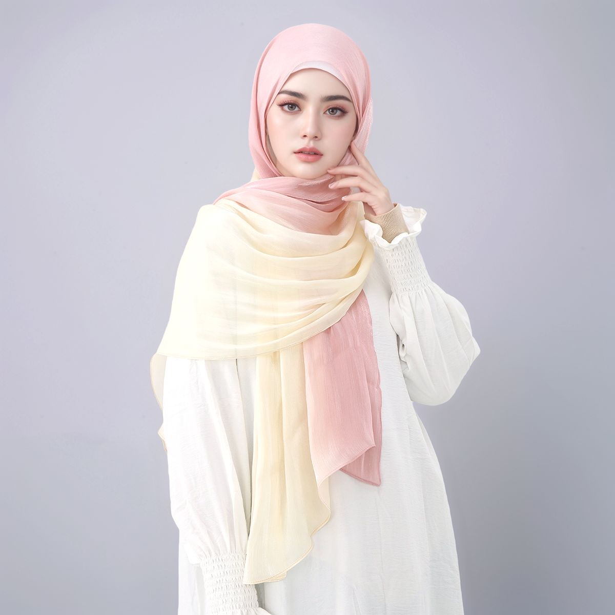 Head Wrap Turban - Hijab Sutra Berkilau Gradient untuk Wanita