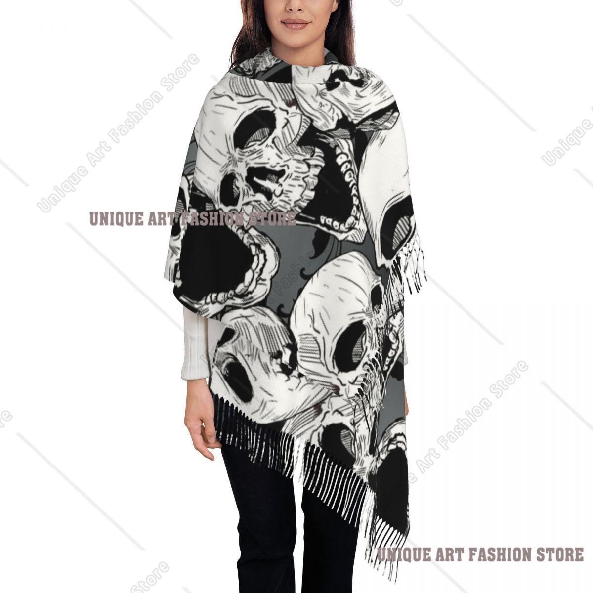 Pashmina Wrap Large - Selendang Rumbai Wanita Motif Tengkorak Kematian