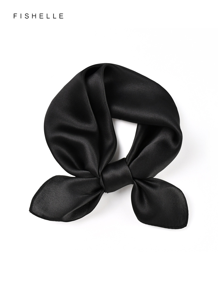 Silk Neck Scarf - Syal Sutra Murni Hitam Warna Polos