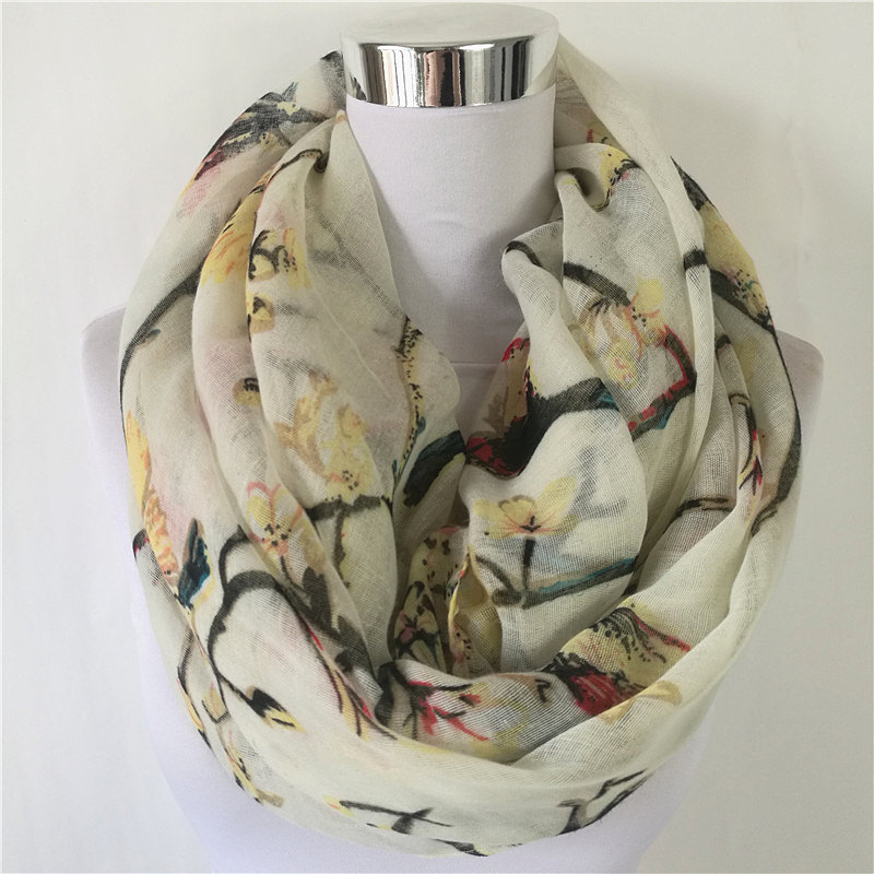 Baru Magpie Burung Cetak Visco - Infinity Scarf Knit ulasan dan harga
