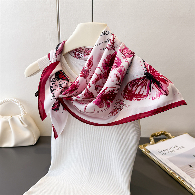 Syal Sutra Persegi Motif Kupu- - Ascot Neck Scarf ulasan dan harga
