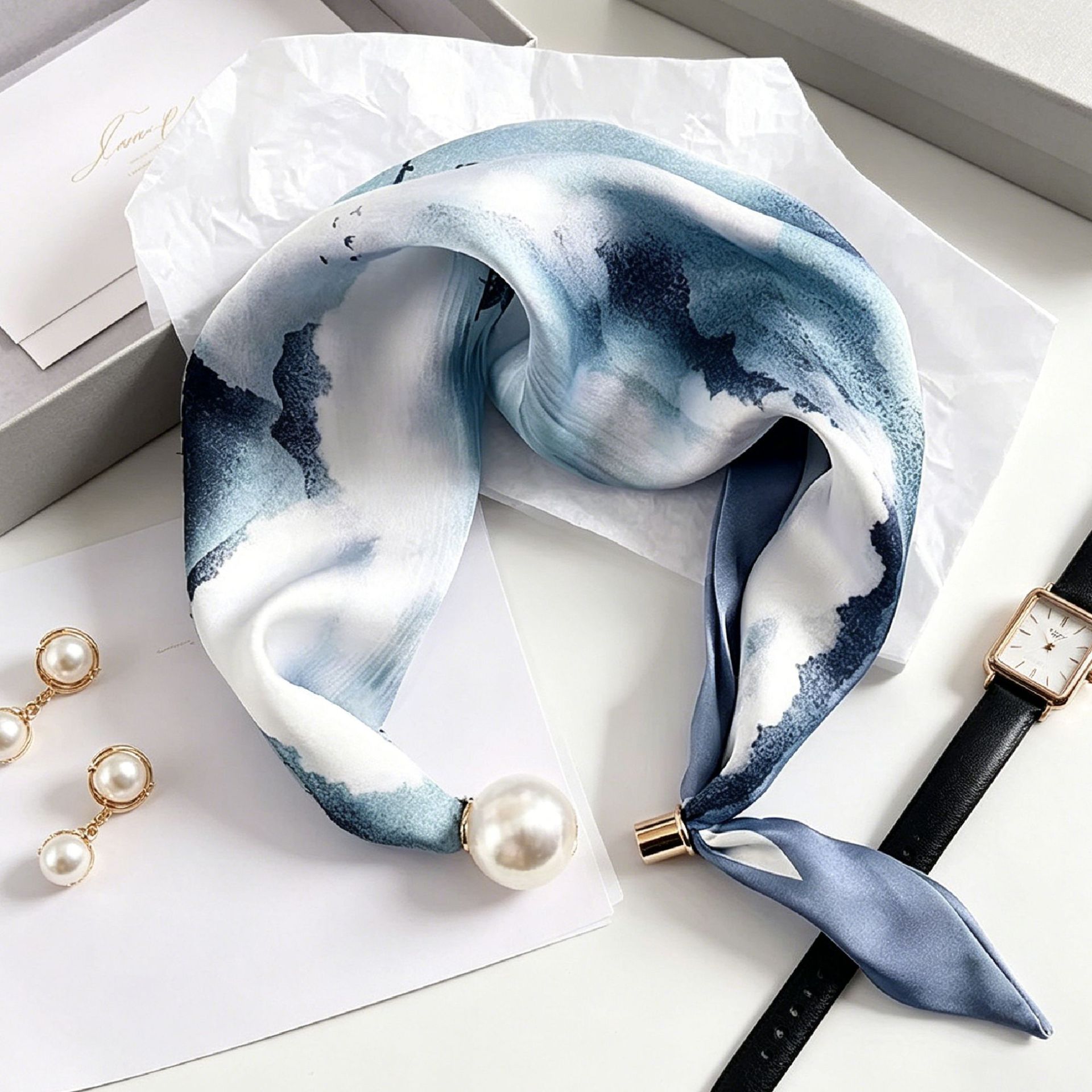 Syal Bergaris Mutiara Elegan d - Ascot Neck Scarf ulasan dan harga