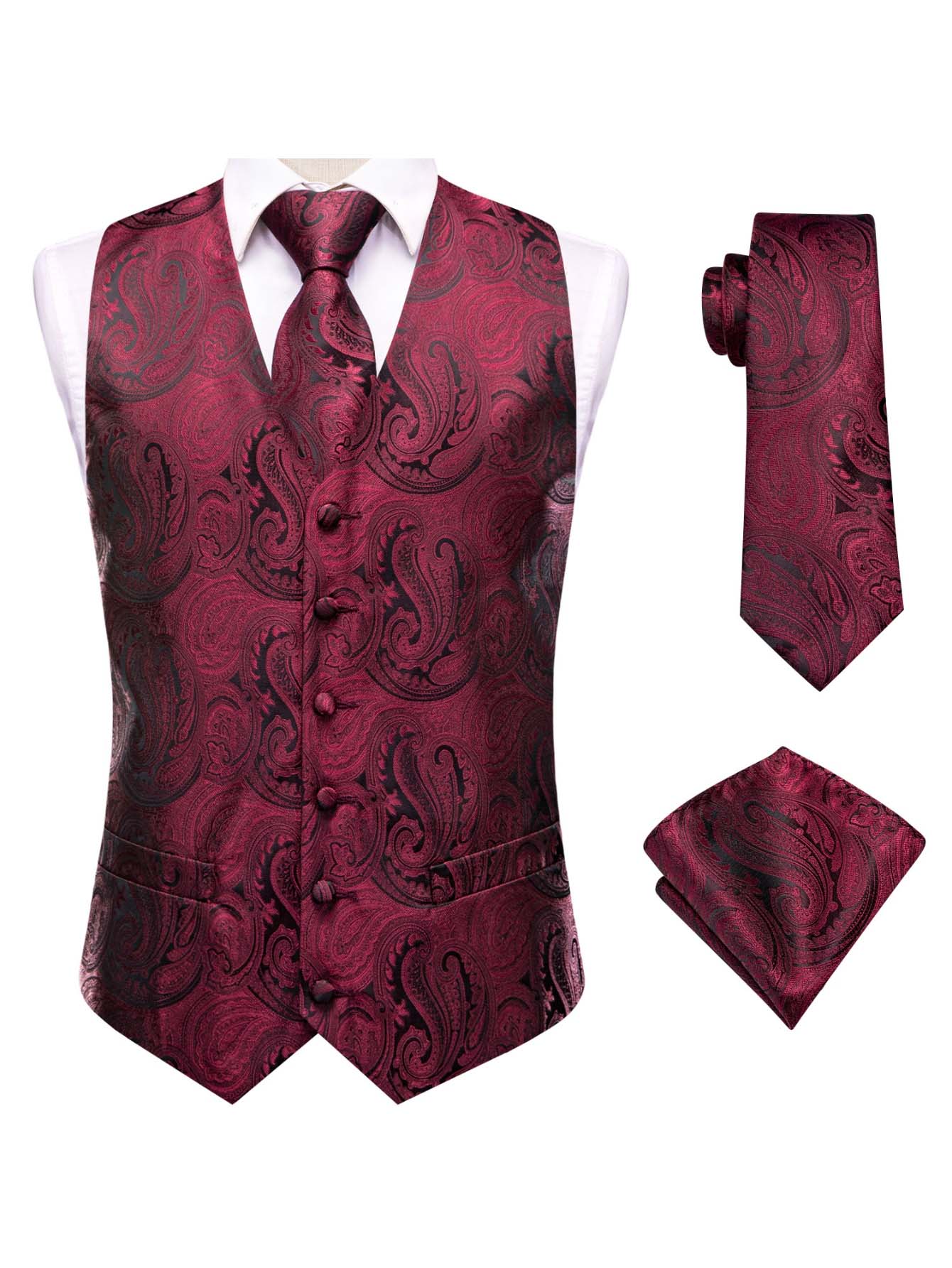 Setelan Jas Pria Merah Tiga Po - Pocket Square Set ulasan dan harga